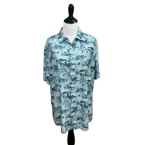Margaritaville Men's L Large Hawaiian Button Down Shirt Fish Print BBQ Shirt